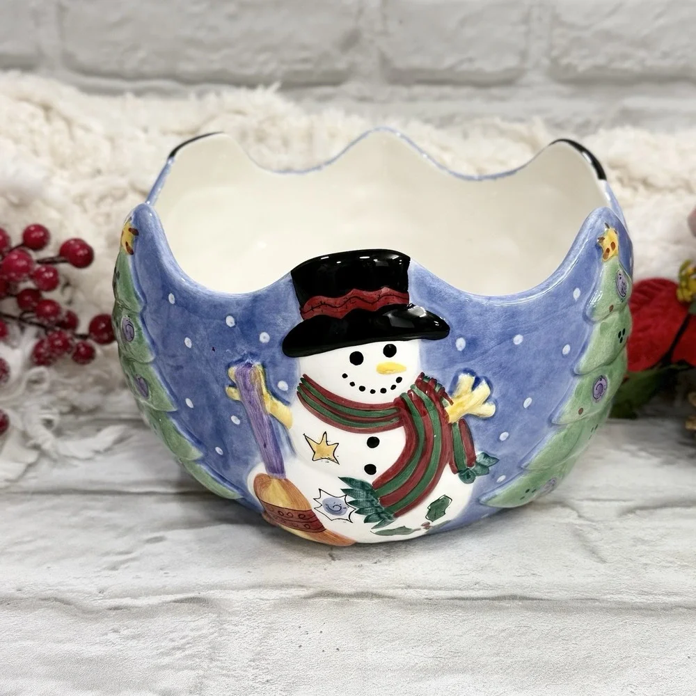 Sango The Sweet Shoppe Christmas Holiday Snowman Centerpiece Bowl By Sue Zipkin